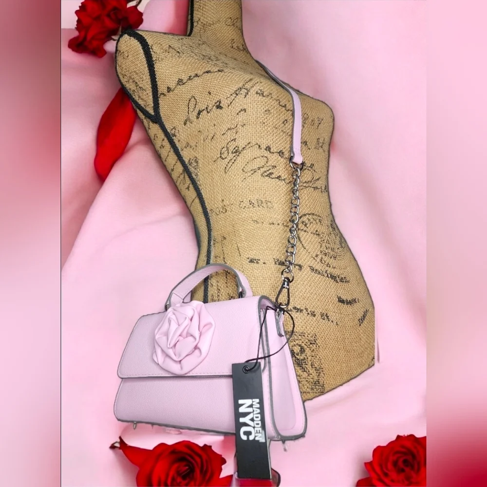 Madden NYC Women's Rosette Top Handle Handbag In Pastel Pink NWT - Picture 12 of 16